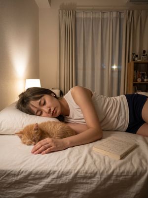 Cozy Bedroom Nap With Cat