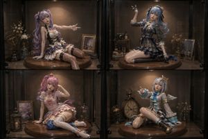 Four Anime Figures in Glass Display