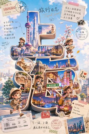 Cute Shanghai Chibi Travel Poster