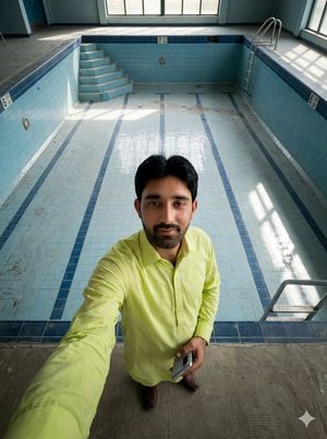 Top-Down Selfie in Empty Indoor Pool