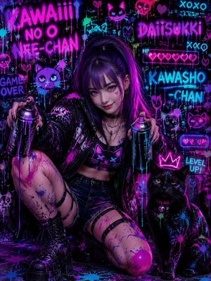 Neon Kawaii Punk Graffiti Portrait