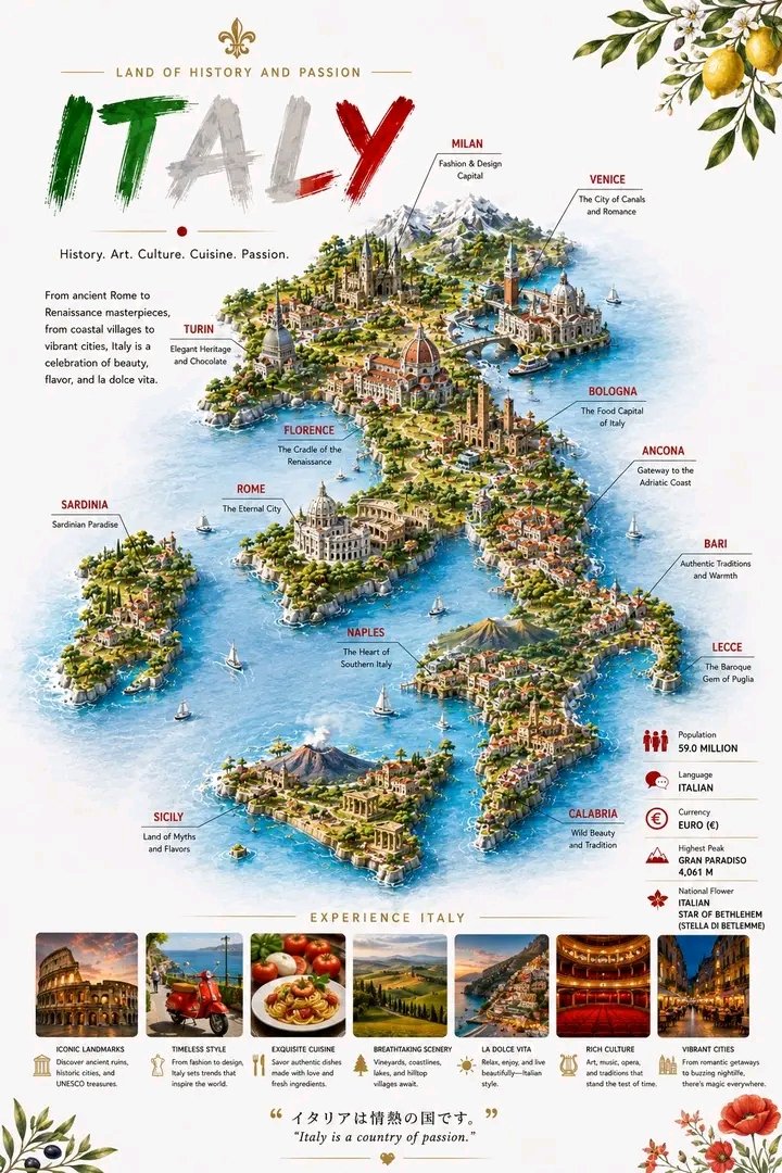 Infographic / Edu Visual - Detailed 3D Travel Infographic Map of Italy - Image 1