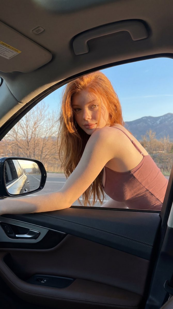 Sample output image for Red-Haired Woman Car Portrait