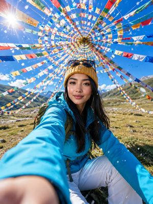 Alpine Meadow Travel Selfie Portrait