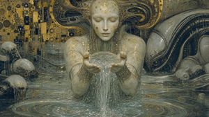 Biomechanical Surrealism with Gold Leaf
