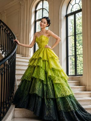High-Fashion Tiered Ballgown Editorial