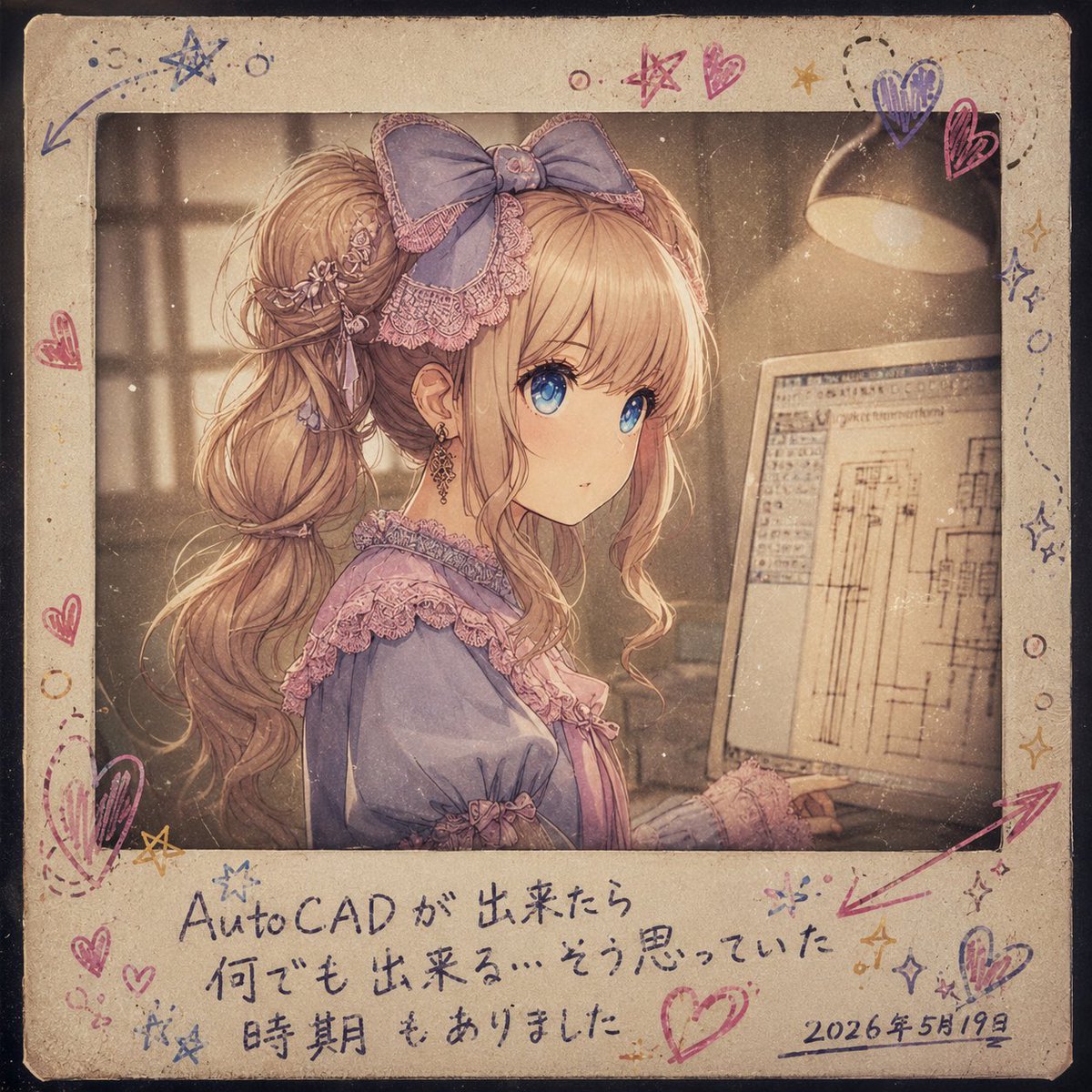 Melancholy AutoCAD Working Girl Polaroid