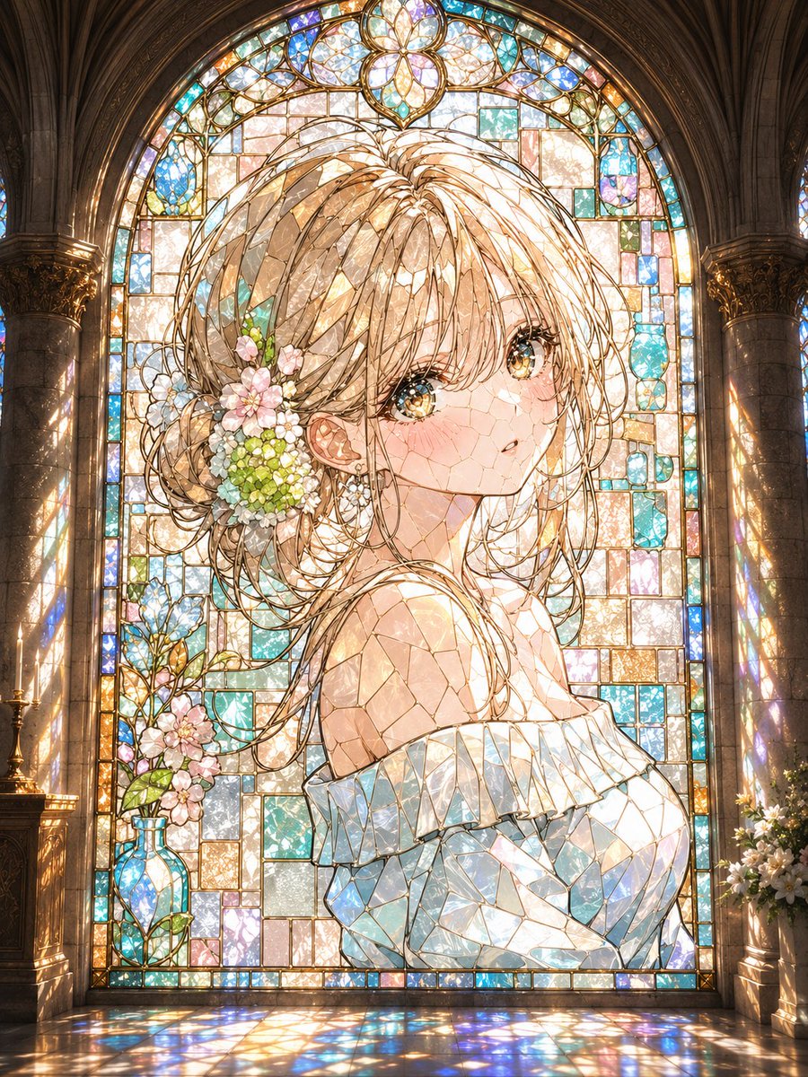 Anime Stained Glass Cathedral Portrait