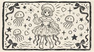 Monochrome Woodblock Character Postcard