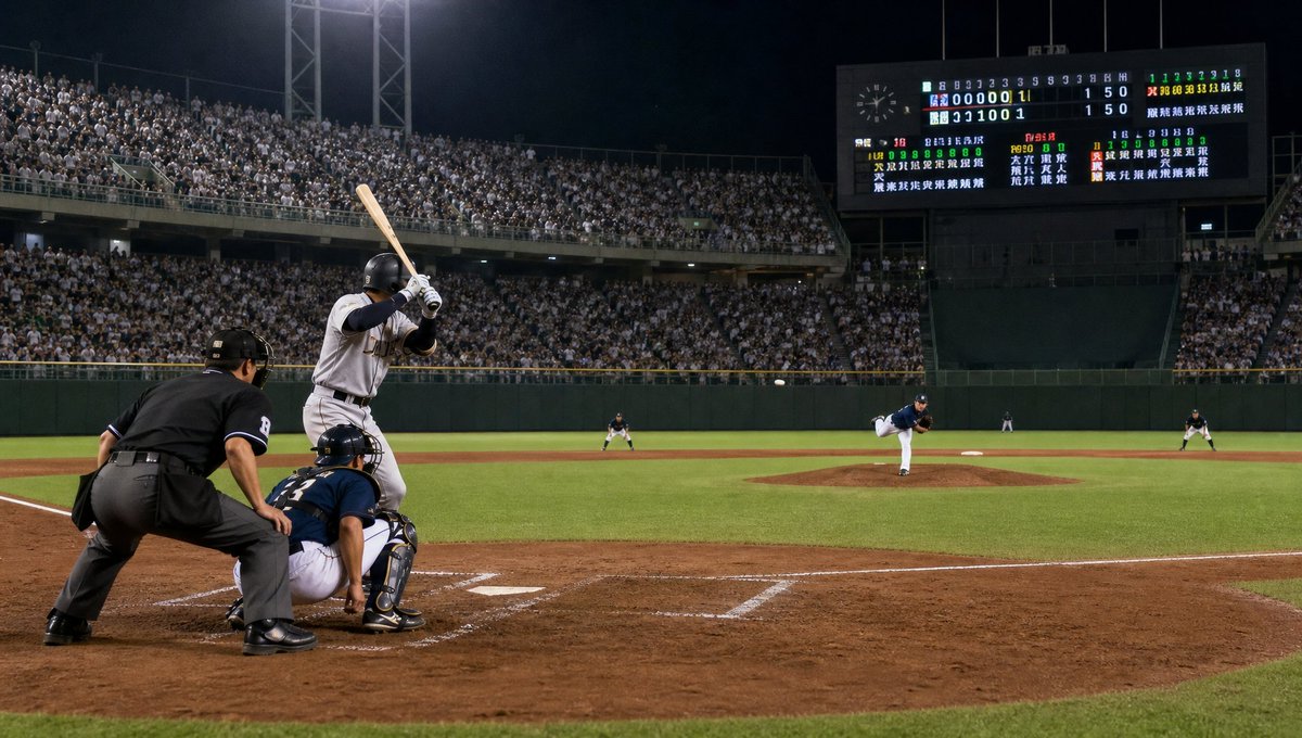 Night Baseball Stadium Action