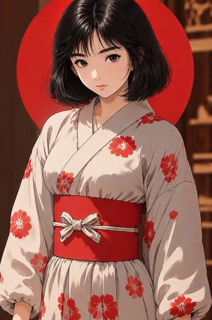 Anime Yukata Portrait with Red Sun Disk