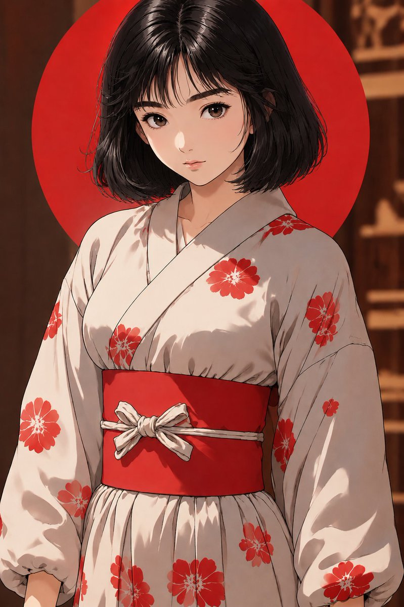 Anime Yukata Portrait with Red Sun Disk