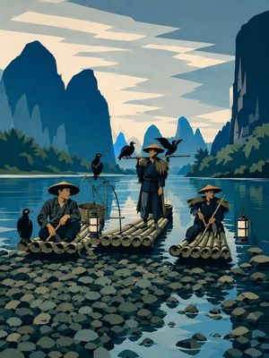 Minimalist Cormorant Fishing Poster