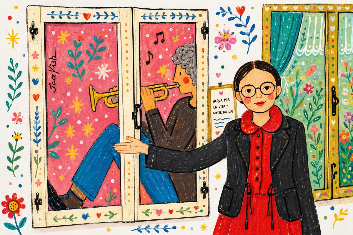Whimsical Folk Art Window Scene
