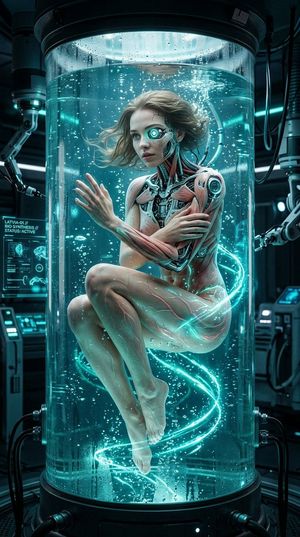 Cybernetic Woman in Cryo Tank