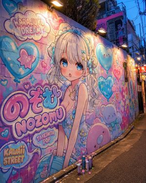 Harajuku Kawaii Graffiti Mural