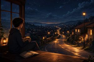 Anime Boy at Night Window