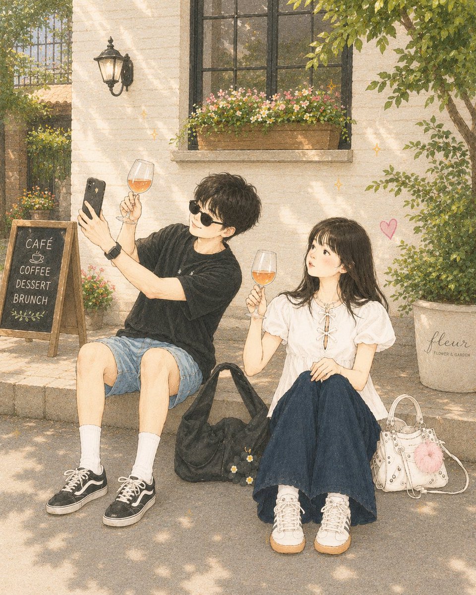 Minimalist Anime Couple Watercolor Illustration example 2