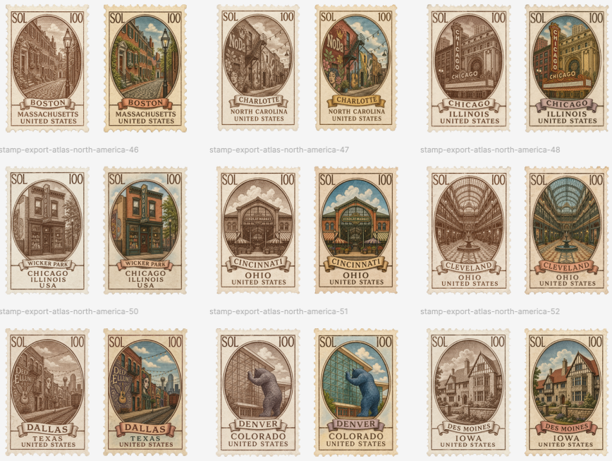 Vintage North America Stamp Grid