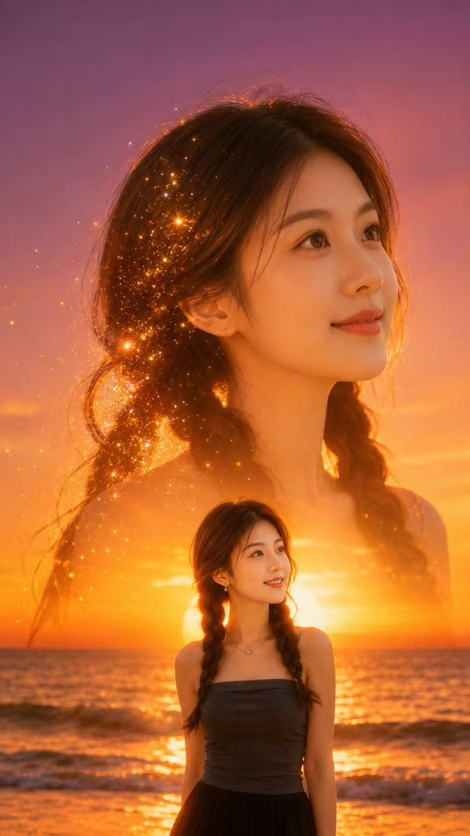 Double Exposure Sunset Beach Portrait 案例图