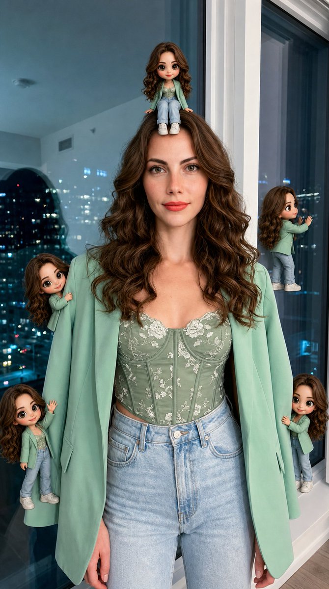Hyper-Realistic Subject with Mini Chibi Clones 案例图
