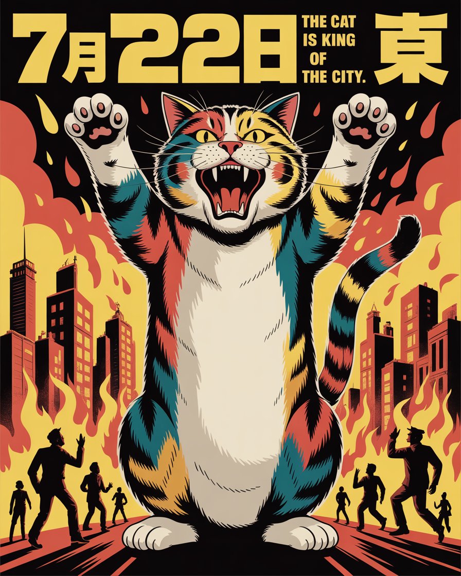 Retro Kaiju Cat City Poster