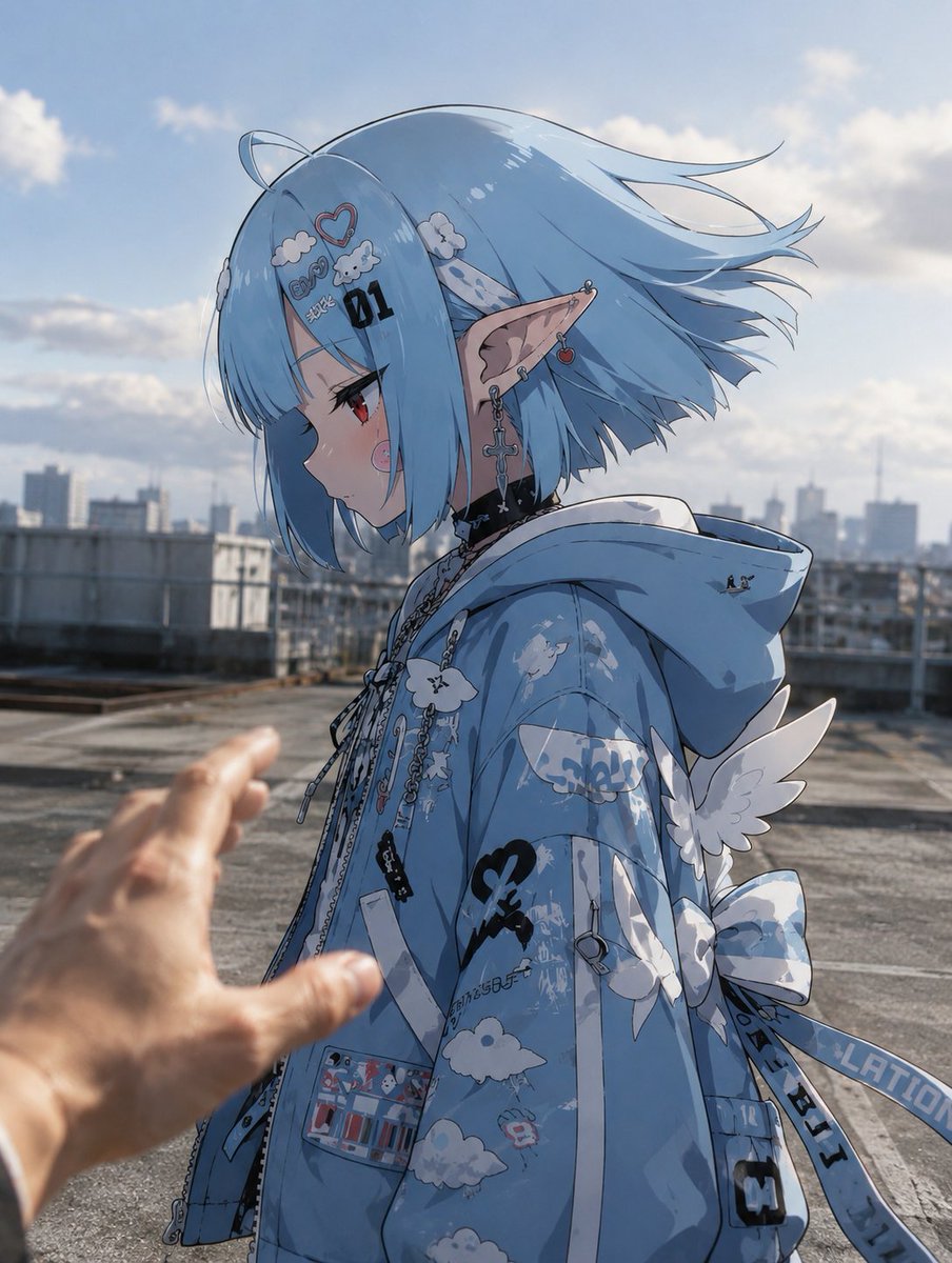 Anime Character in Real Rooftop Scene