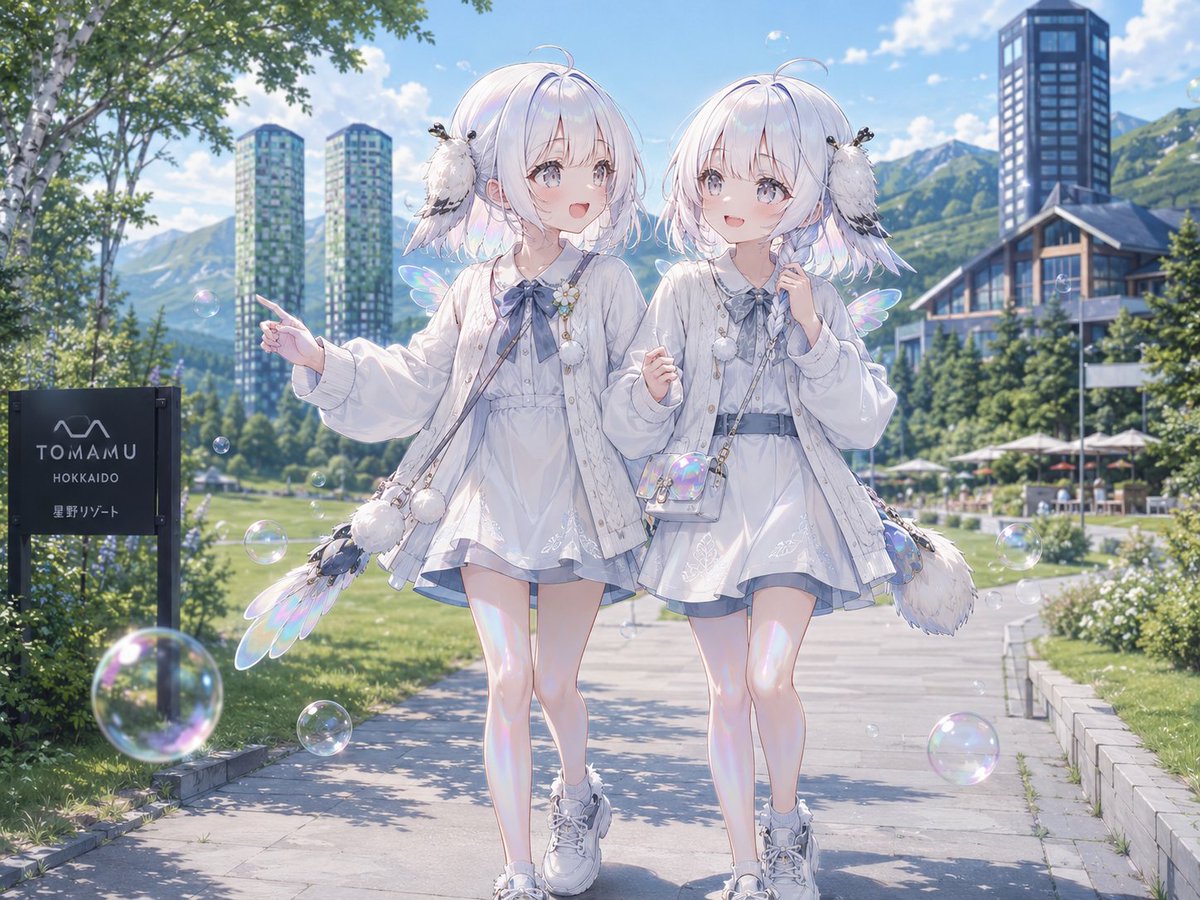 Twin Soap Bubble Birds at Tomamu
