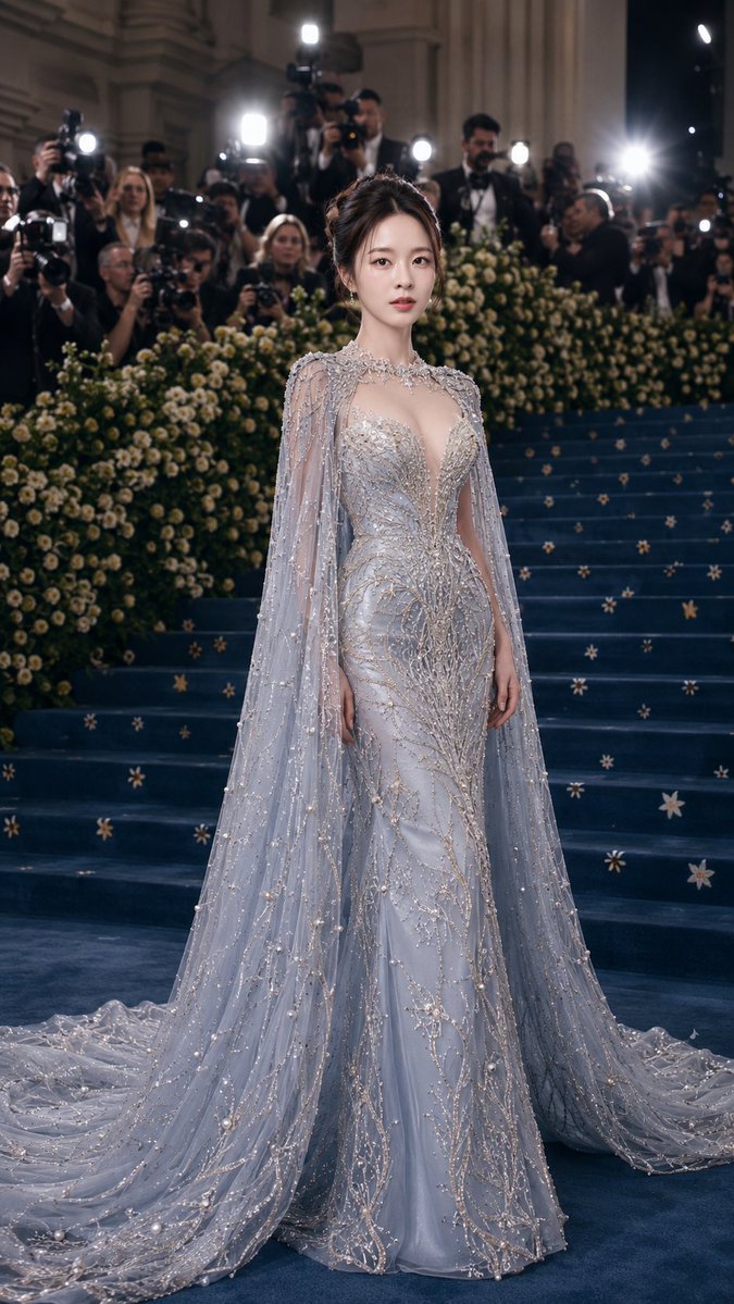 Met Gala Ice Blue Couture Red Carpet