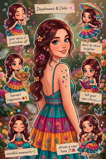 Sample output image for Boho-Chic Positive Vibes Sticker Sheet