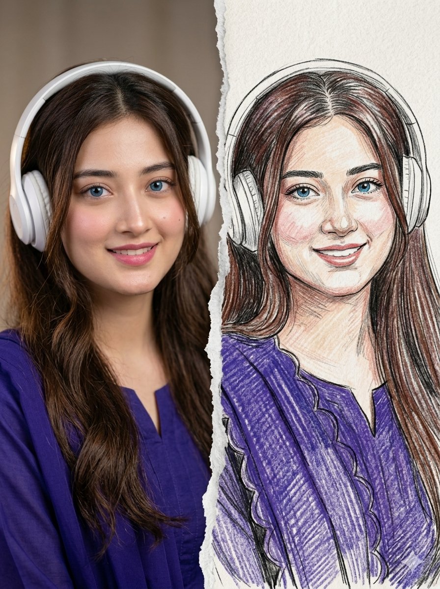 Sample output image for Split Photo and Sketch Portrait Effect