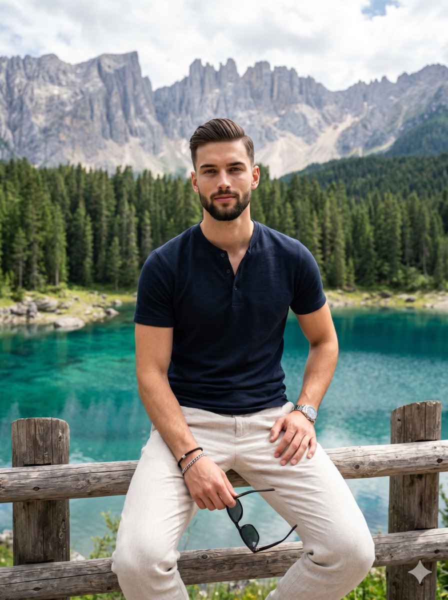 Sample output image for Casual Male Portrait Alpine Lake