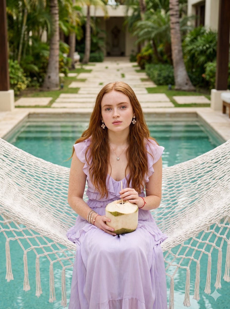 Sample output image for Woman in Hammock Luxury Resort Pool