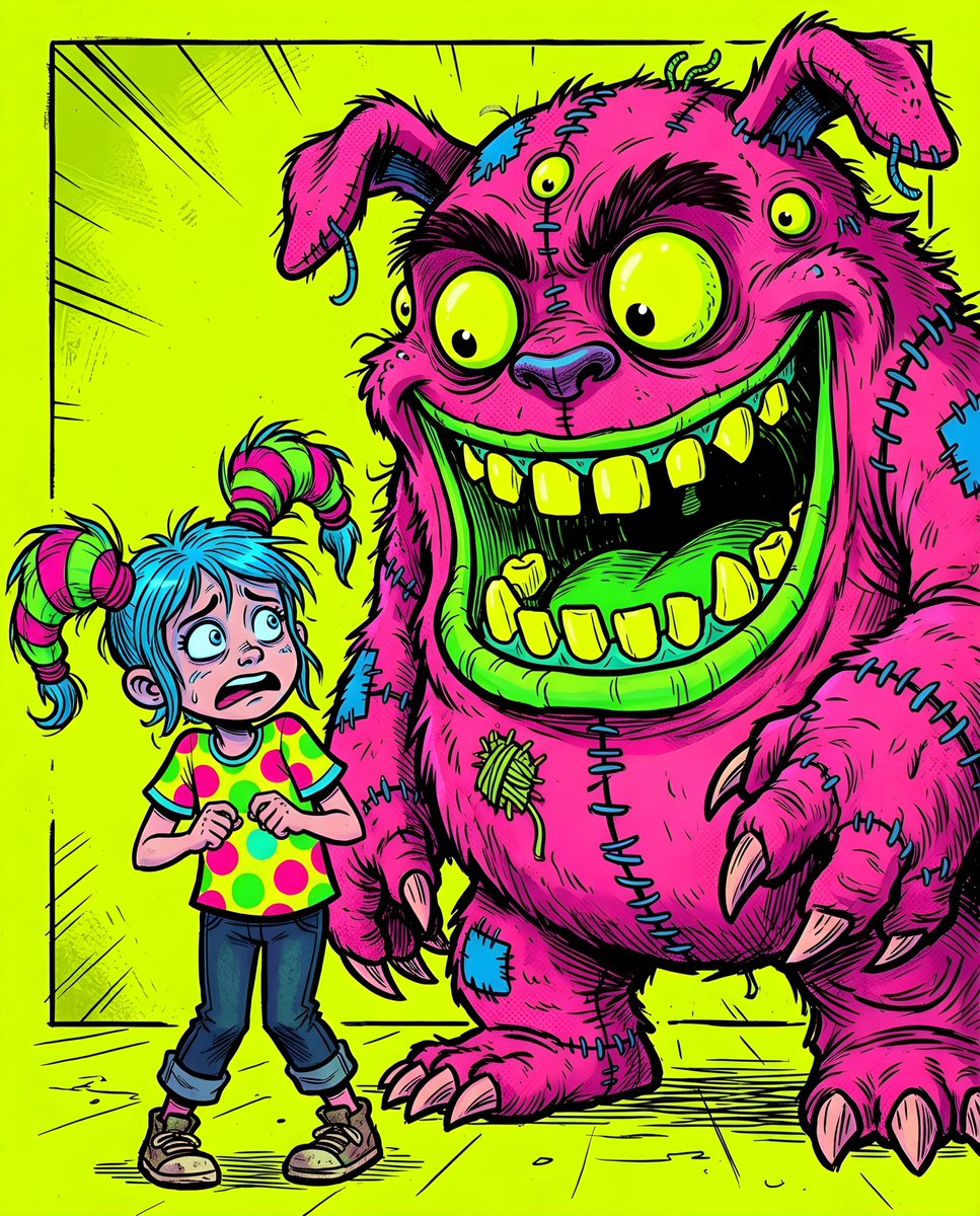 Sample output image for Fluorescent Comic Book Monster Encounter