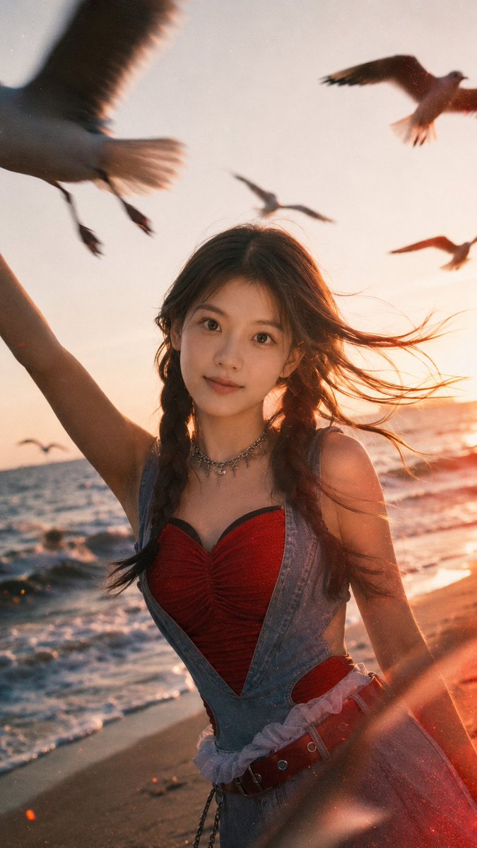 Cinematic Seaside Sunset Portrait reference image 1