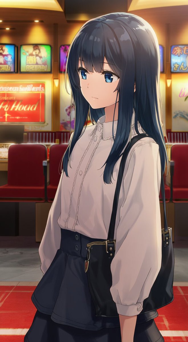 Anime Girl in Cinema Lobby reference image 1