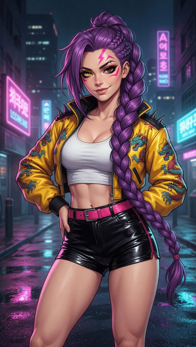 赛博朋克动漫女性，霓虹小巷