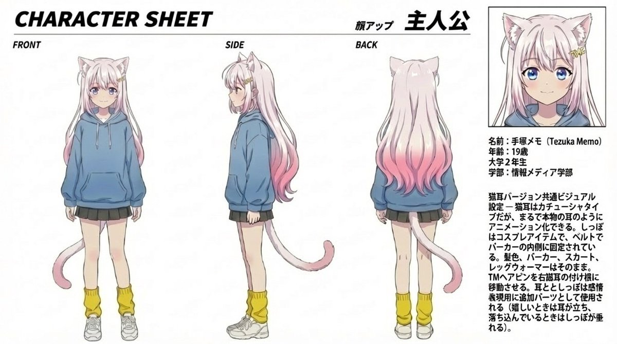 アニメ風猫耳キャラクター設定資料 - GPT Image 2 AI Prompt for