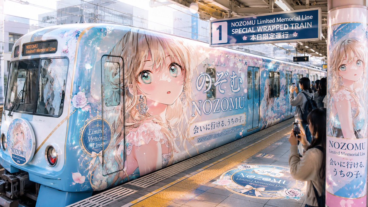 Anime Wrapped Train at Japanese Station example 2