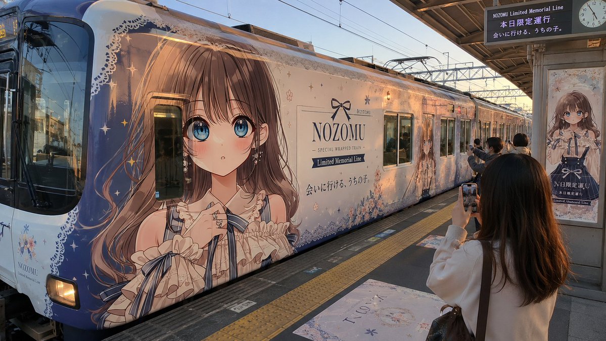 Anime Wrapped Train at Japanese Station example 4