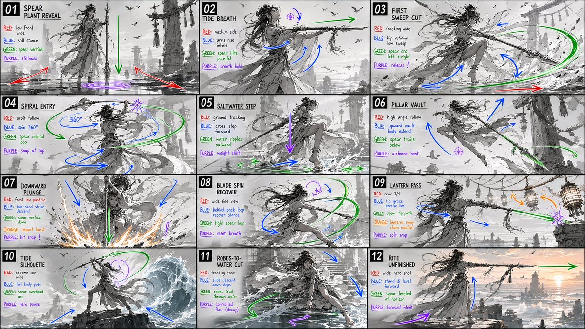 12 格长矛 Sakuga 分镜脚本