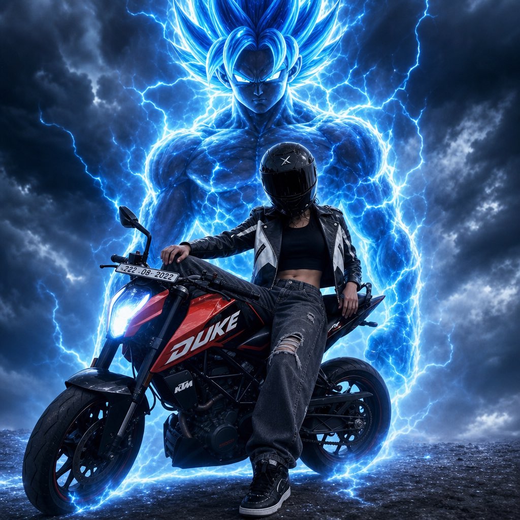 YouTube Thumbnail - Anime Biker Girl with Lightning Aura - Image 1