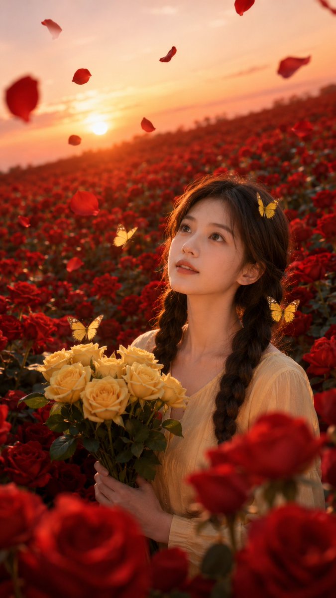 日落玫瑰花田人像转换