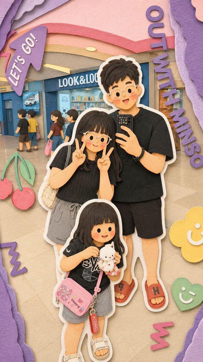 Kawaii Family Travel Paper-Cut Collage example 3
