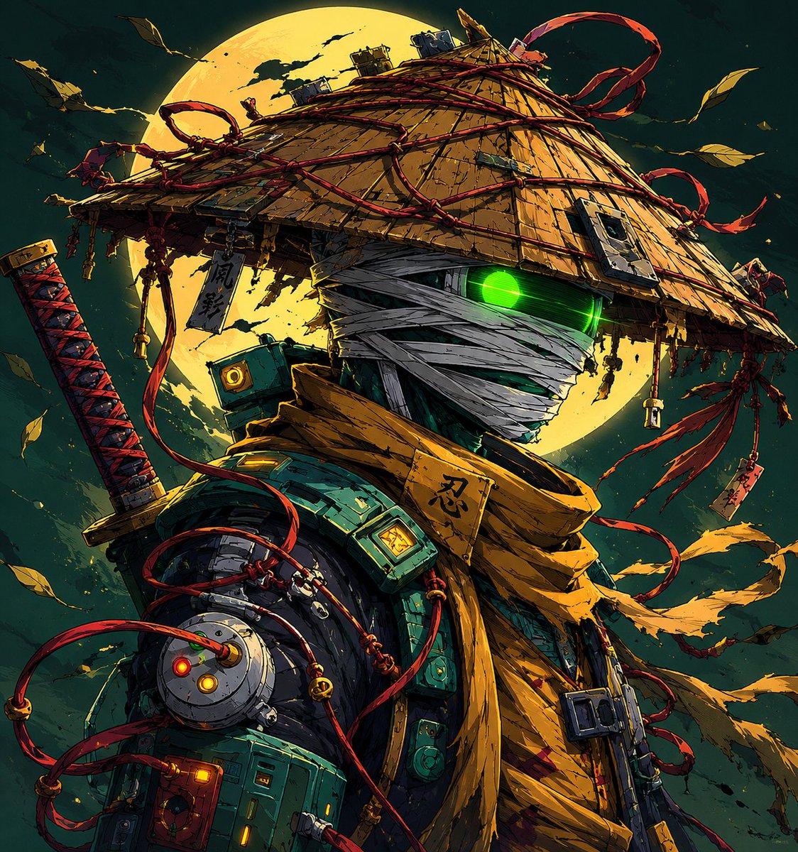 赛博朋克武士与忍者艺术