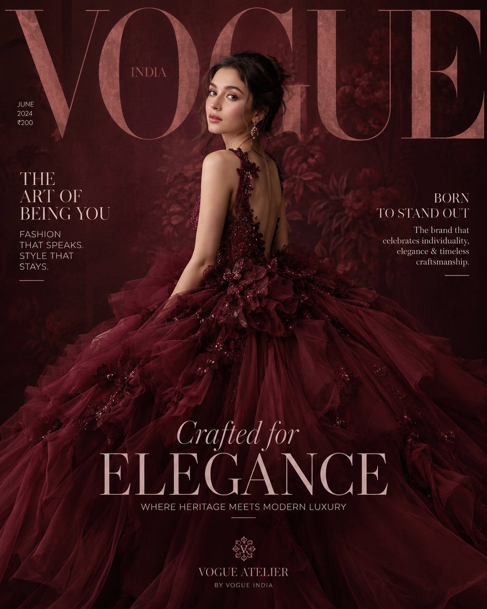 Maroon Dress Fashion Magazine Cover