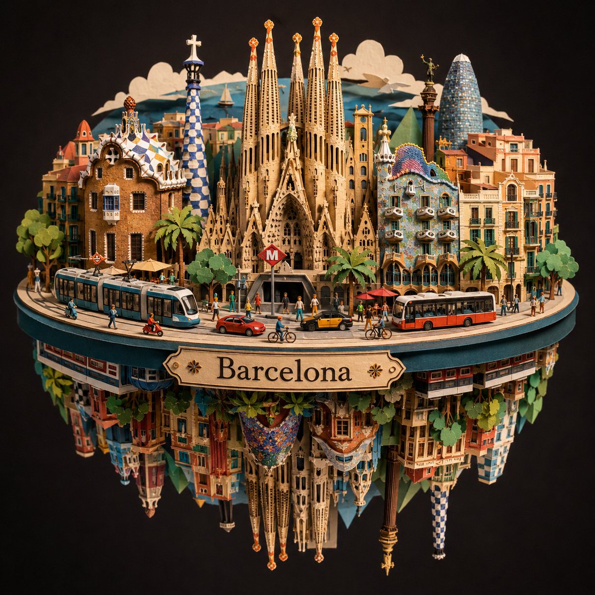 Barcelona Spherical Paper City Diorama