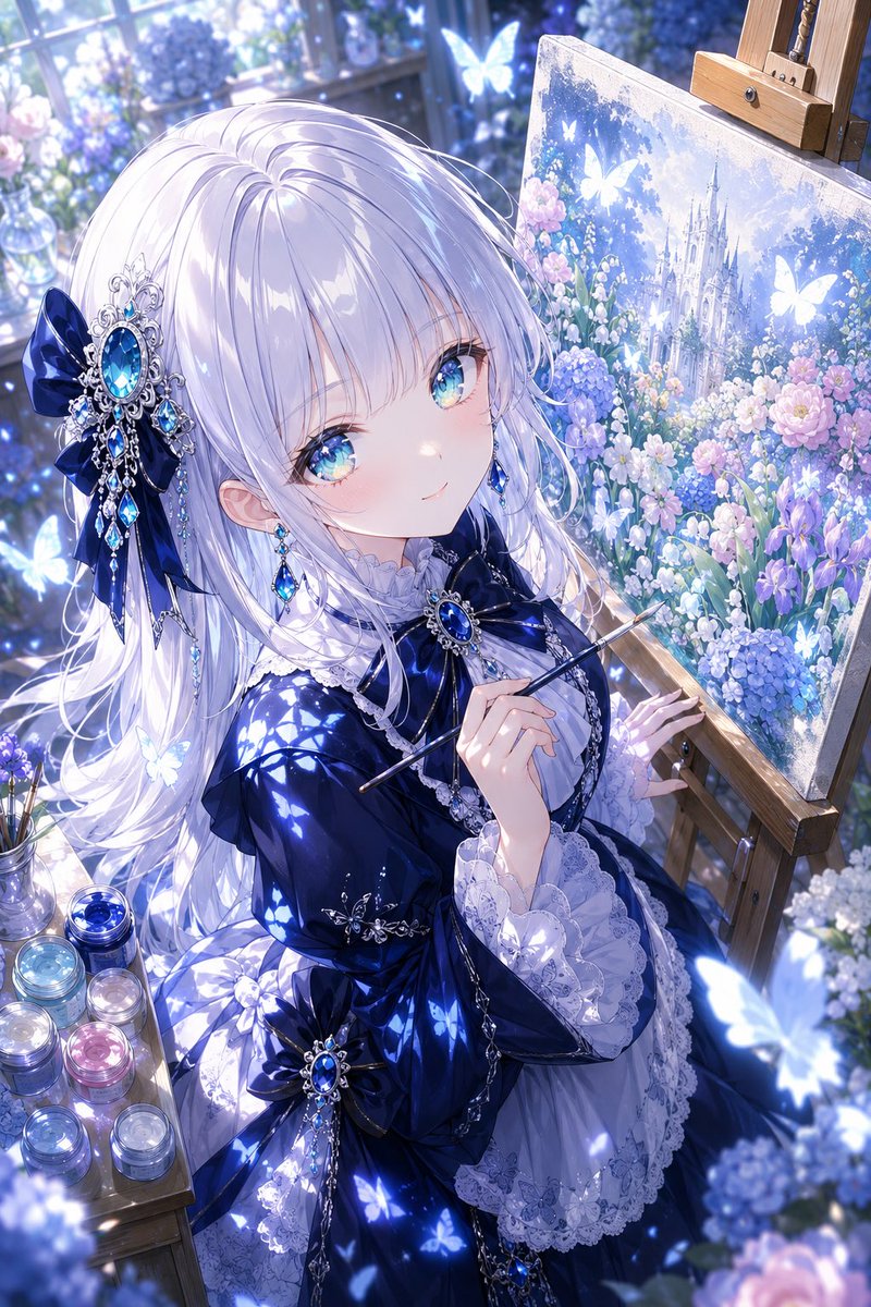 Anime Fantasy Painter in Blue Atelier