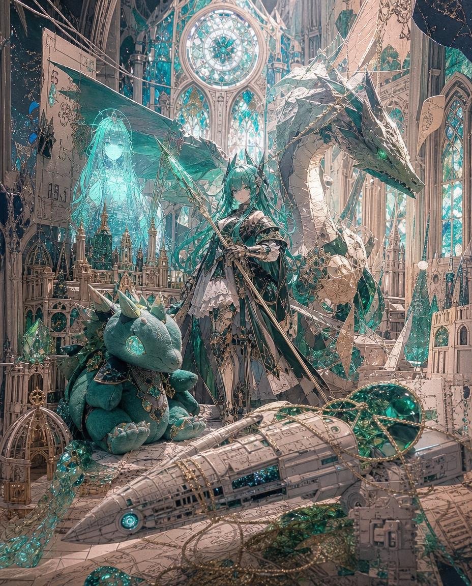 Teal Dragon Knight Cathedral Fantasy