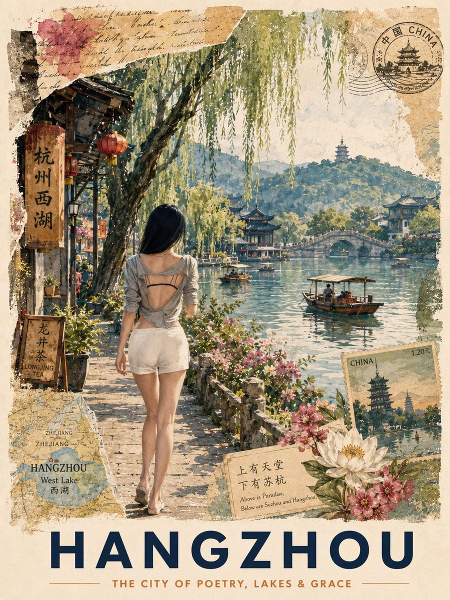 Vintage Hangzhou Travel Postcard